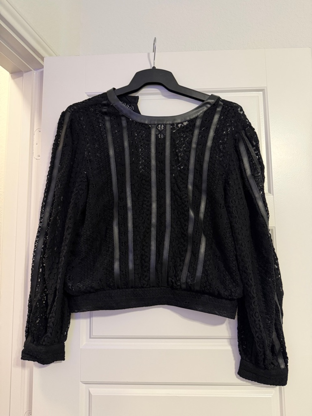 Express Black Lace Long-Sleeve Blouse with Satin Stripes